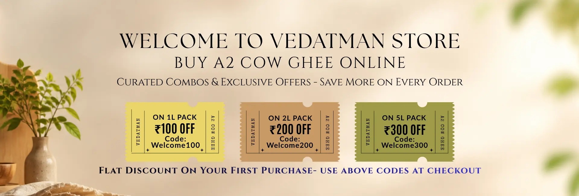 Vedatman first-order discount coupon banner offering a special discount for new customers