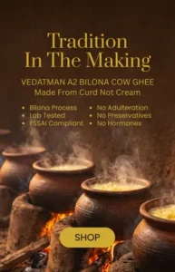 Traditional bilona process of vedatman a2 cow ghee making
