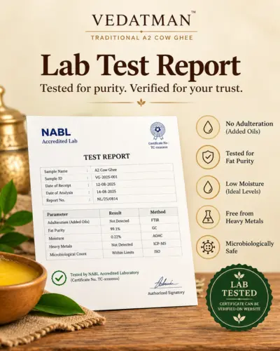 Vedatman A2 Cow Ghee NABL Lab Test Report Vedatman A2 Cow Lab Test Report