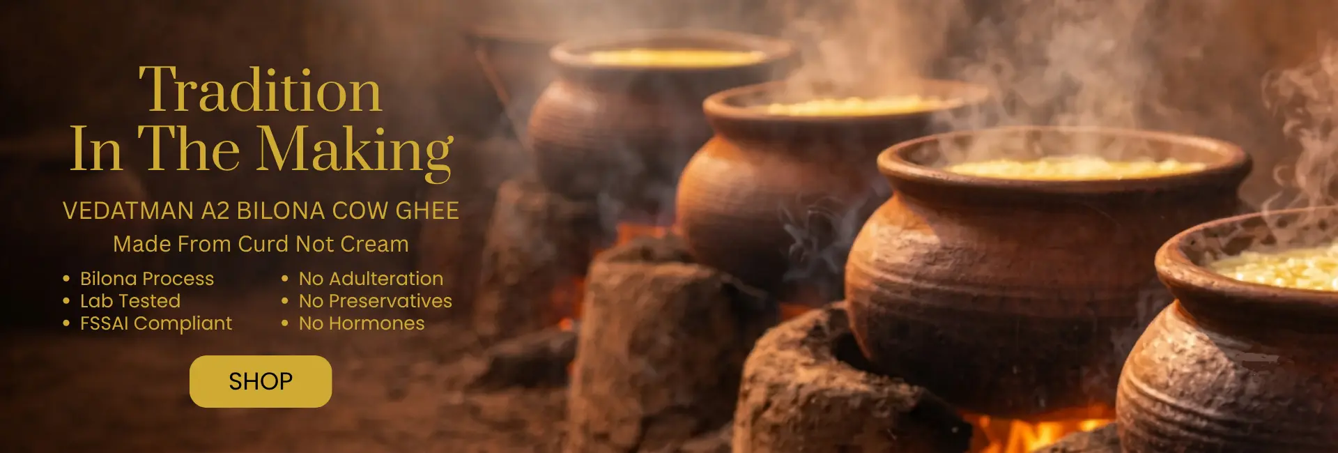 Traditional bilona process of vedatman a2 cow ghee making